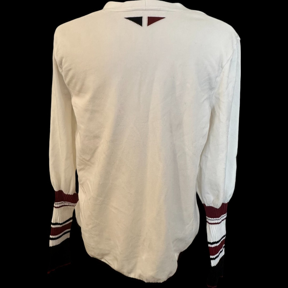 Women's Knitss Marseille Sweater Size M White Burgundy V-Neck